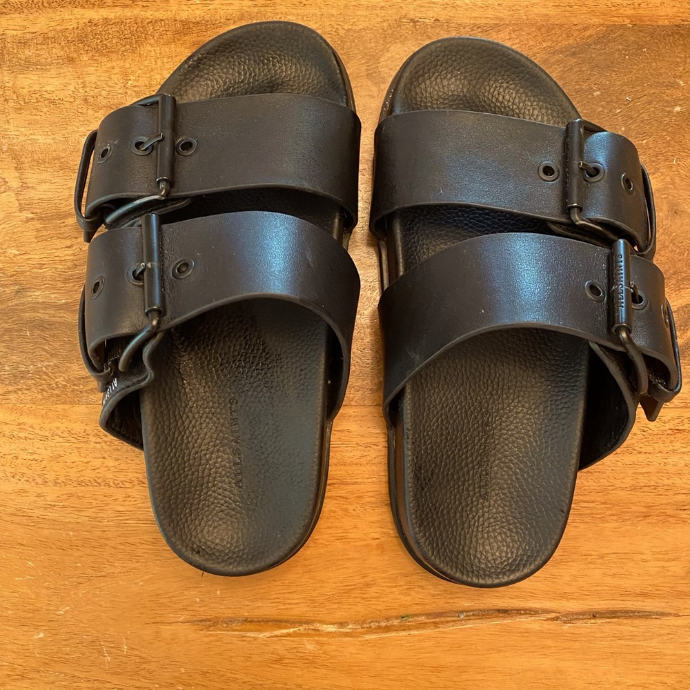 All Saints black buckle slides 36